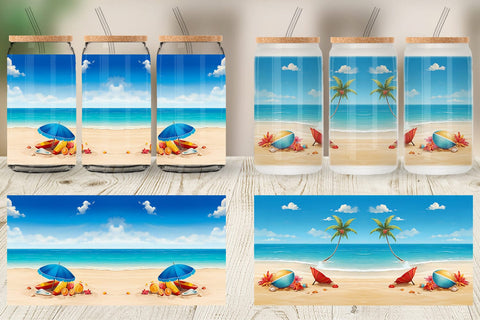 Glass Can Wrap Summer Beach Sublimation artnoy 