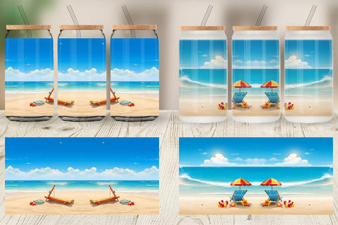 Glass Can Wrap Summer Beach Sublimation artnoy 