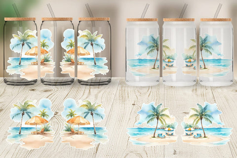 Glass Can Wrap Summer Beach Vacation Sublimation artnoy 