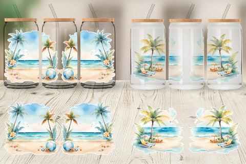 Glass Can Wrap Summer Beach Vacation Sublimation artnoy 