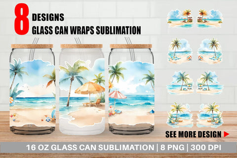 Glass Can Wrap Summer Beach Vacation Sublimation artnoy 