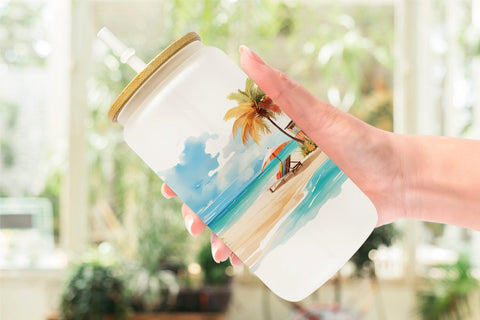 Glass Can Wrap Summer Beach Vacation Sublimation artnoy 