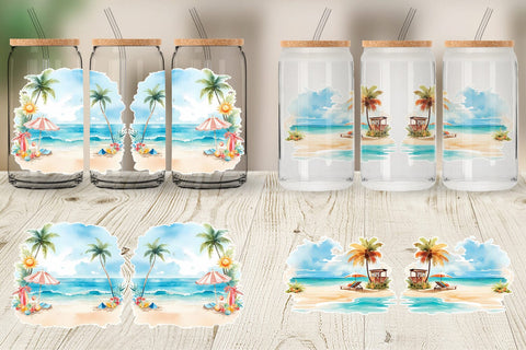 Glass Can Wrap Summer Beach Vacation Sublimation artnoy 
