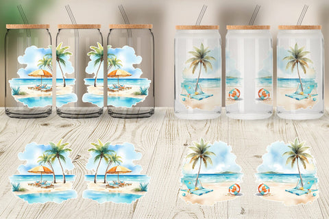 Glass Can Wrap Summer Beach Vacation Sublimation artnoy 