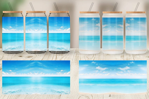 Glass Can Wrap Summer Blue Beach Sublimation artnoy 