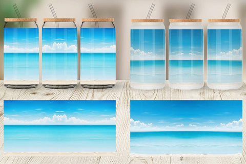 Glass Can Wrap Summer Blue Beach Sublimation artnoy 