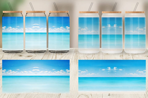 Glass Can Wrap Summer Blue Beach Sublimation artnoy 