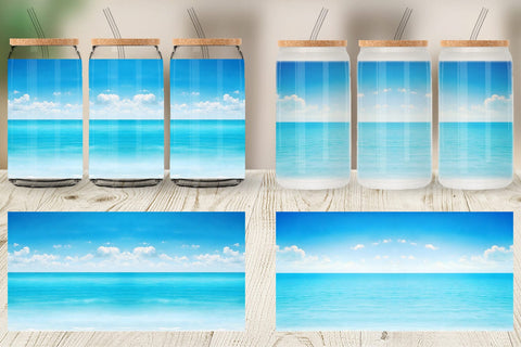 Glass Can Wrap Summer Blue Beach Sublimation artnoy 