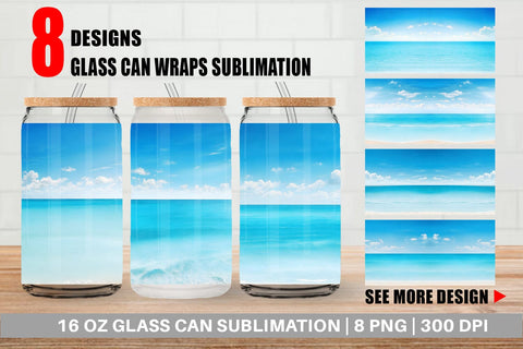 Glass Can Wrap Summer Blue Beach Sublimation artnoy 