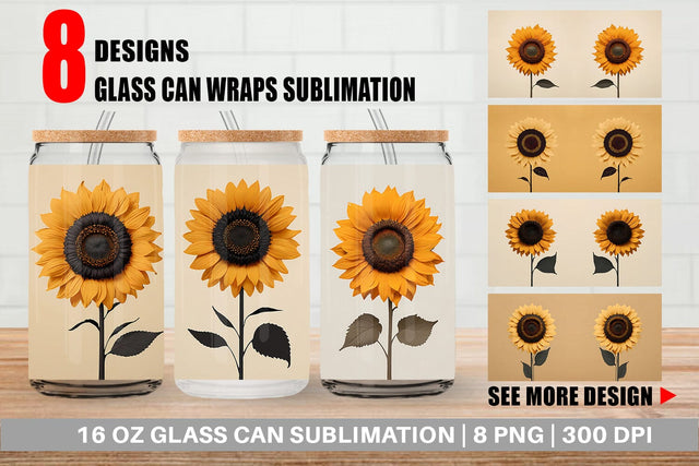 Glass Can Wrap Sunflower Boho Sublimation artnoy 