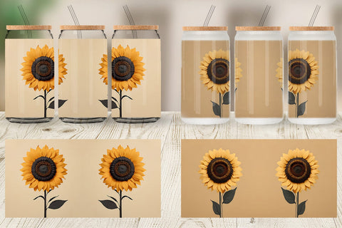 Glass Can Wrap Sunflower Boho Sublimation artnoy 