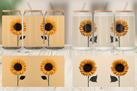 Glass Can Wrap Sunflower Boho Sublimation artnoy 