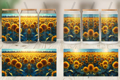 Glass Can Wrap Sunflower Field Sublimation artnoy 