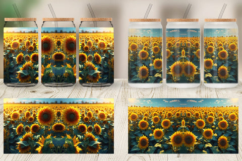 Glass Can Wrap Sunflower Field Sublimation artnoy 