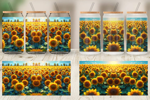 Glass Can Wrap Sunflower Field Sublimation artnoy 