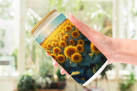 Glass Can Wrap Sunflower Field Sublimation artnoy 