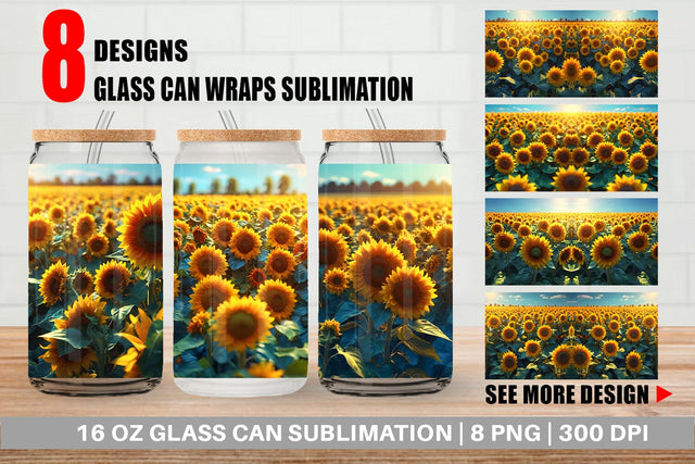 Glass Can Wrap Sunflower Field Sublimation artnoy 