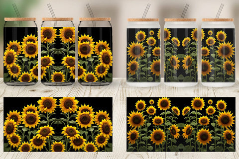 Glass Can Wrap Sunflowers Dark Sublimation artnoy 
