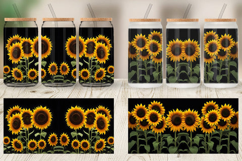 Glass Can Wrap Sunflowers Dark Sublimation artnoy 
