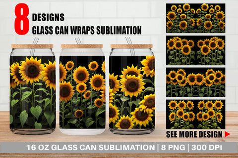 Glass Can Wrap Sunflowers Dark Sublimation artnoy 