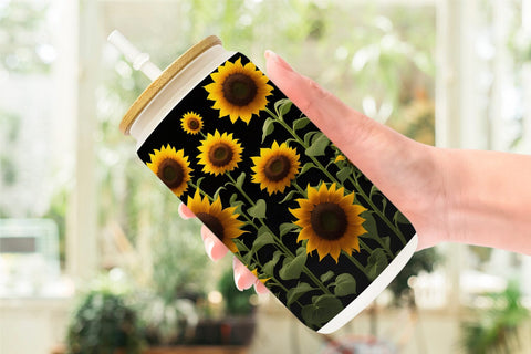 Glass Can Wrap Sunflowers Dark Sublimation artnoy 