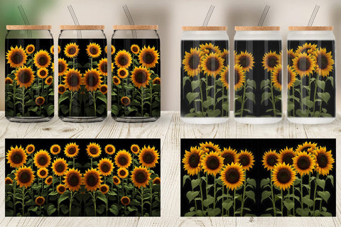 Glass Can Wrap Sunflowers Dark Sublimation artnoy 