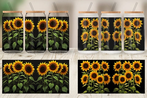 Glass Can Wrap Sunflowers Dark Sublimation artnoy 