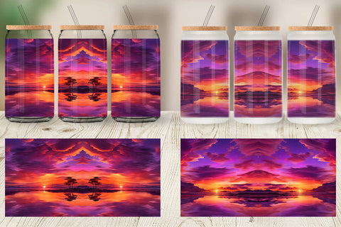 Glass Can Wrap Sunset Landscape Sublimation artnoy 