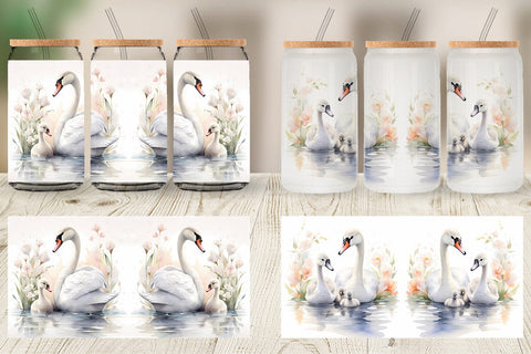 Glass Can Wrap Swans Mother Day Sublimation artnoy 