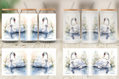Glass Can Wrap Swans Mother Day Sublimation artnoy 