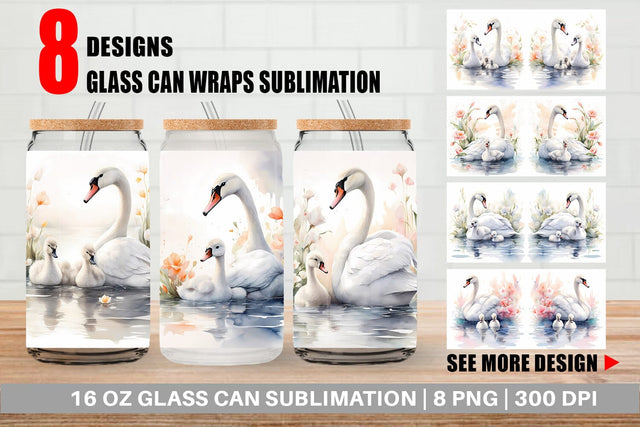 Glass Can Wrap Swans Mother Day Sublimation artnoy 