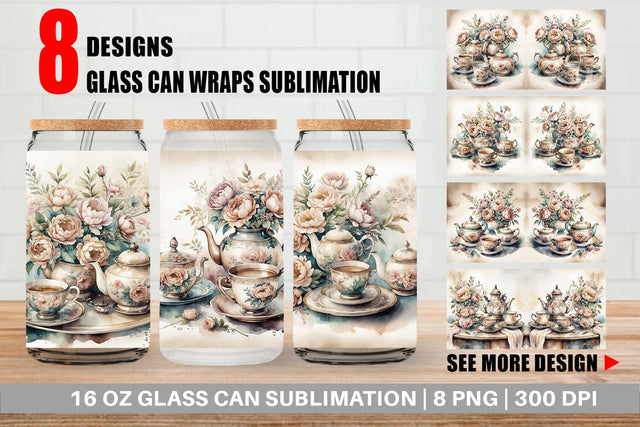 Glass Can Wrap Tea Set Sublimation artnoy 