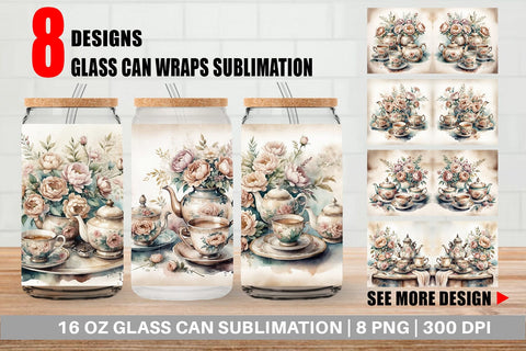 Glass Can Wrap Tea Set Sublimation artnoy 