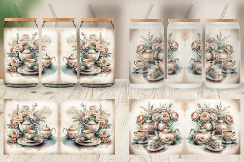 Glass Can Wrap Tea Set Sublimation artnoy 