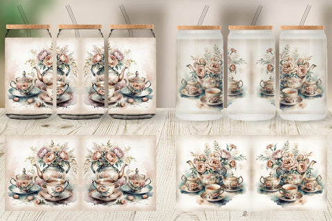 Glass Can Wrap Tea Set Sublimation artnoy 