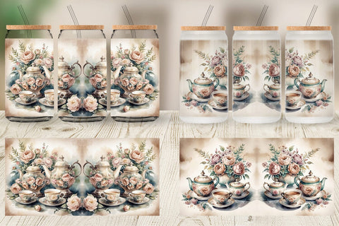 Glass Can Wrap Tea Set Sublimation artnoy 