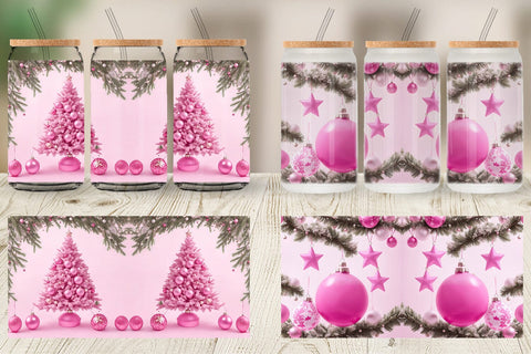 Glass Can Wrap Tree Christmas Pink Sublimation artnoy 