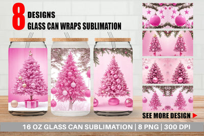 Glass Can Wrap Tree Christmas Pink Sublimation artnoy 
