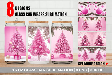 Glass Can Wrap Tree Christmas Pink Sublimation artnoy 