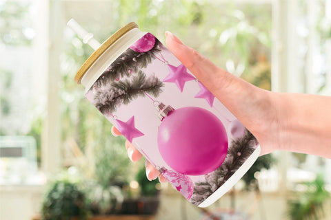 Glass Can Wrap Tree Christmas Pink Sublimation artnoy 