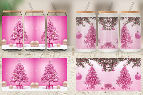 Glass Can Wrap Tree Christmas Pink Sublimation artnoy 