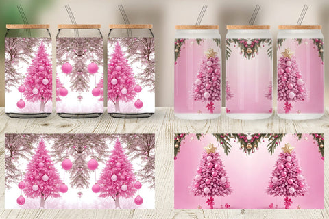 Glass Can Wrap Tree Christmas Pink Sublimation artnoy 