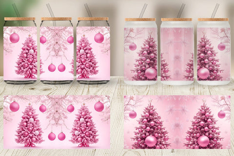 Glass Can Wrap Tree Christmas Pink Sublimation artnoy 