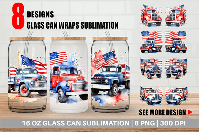 Glass Can Wrap Truck 4th of July Sublimation artnoy 