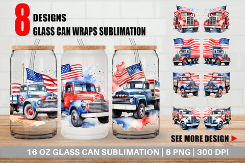 Glass Can Wrap Truck 4th of July Sublimation artnoy 