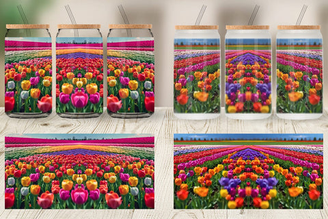 Glass Can Wrap Tulip Flower Fields Sublimation artnoy 