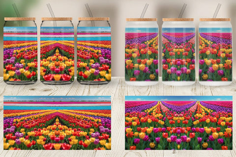 Glass Can Wrap Tulip Flower Fields Sublimation artnoy 