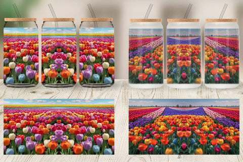 Glass Can Wrap Tulip Flower Fields Sublimation artnoy 
