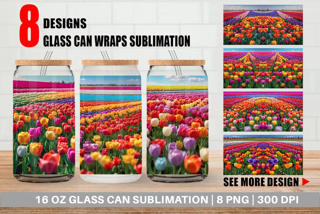 Glass Can Wrap Tulip Flower Fields Sublimation artnoy 