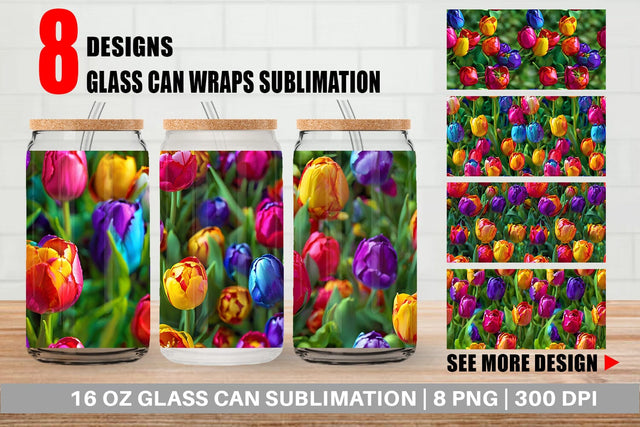 Glass Can Wrap Tulip Flower Pattern Sublimation artnoy 